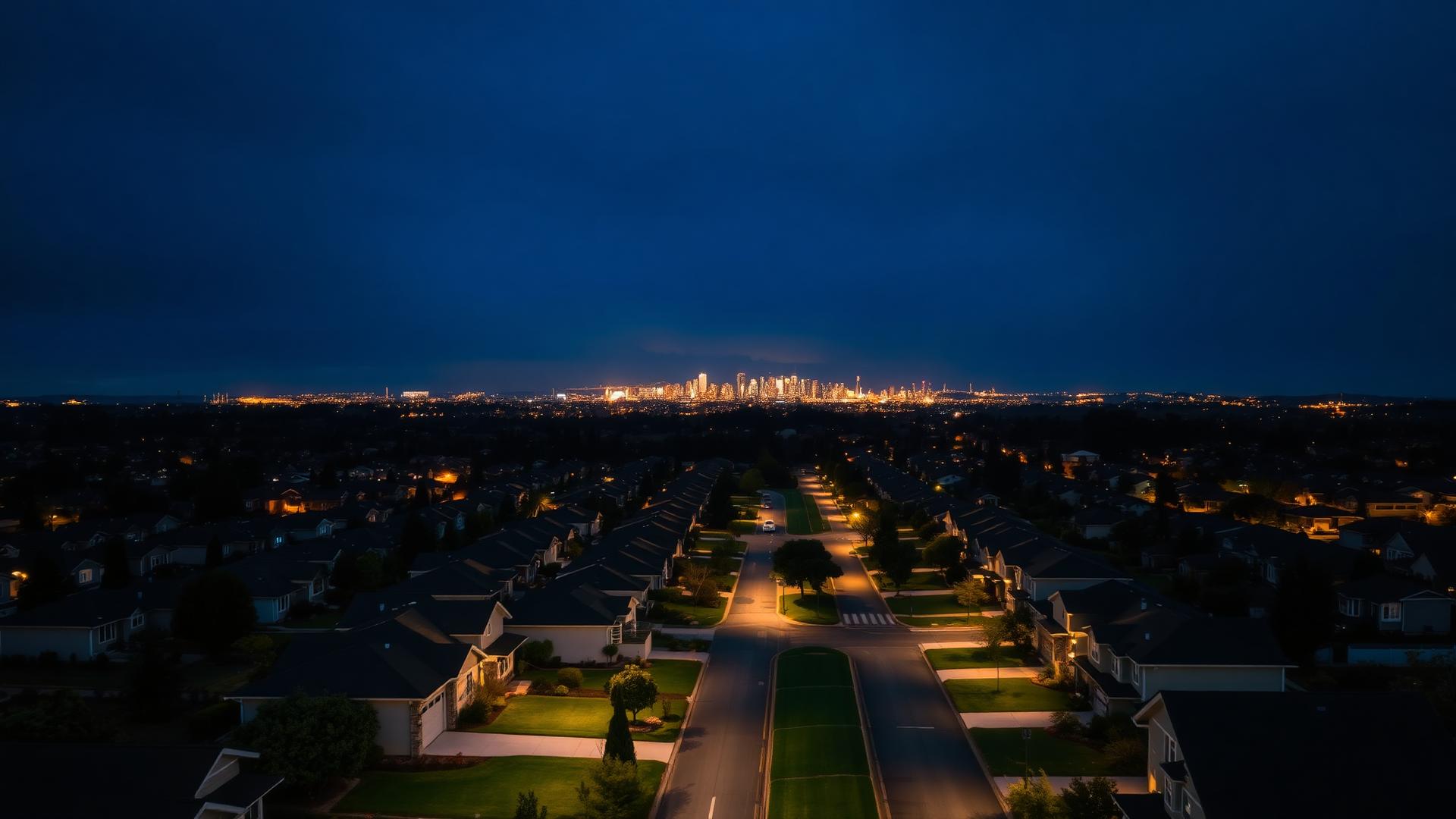 Silicon Valley neighborhood at twilight
