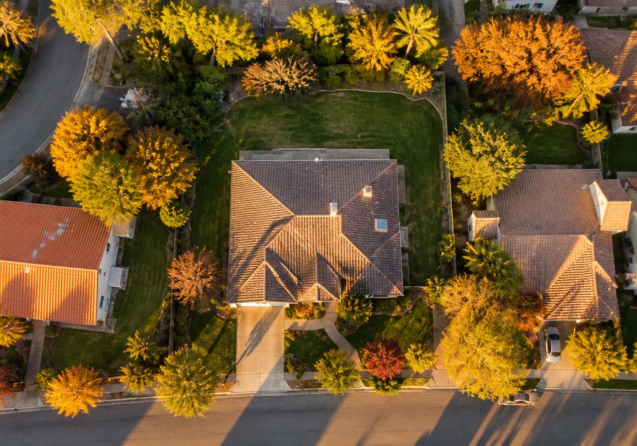 Aerial view of a California suburban lot